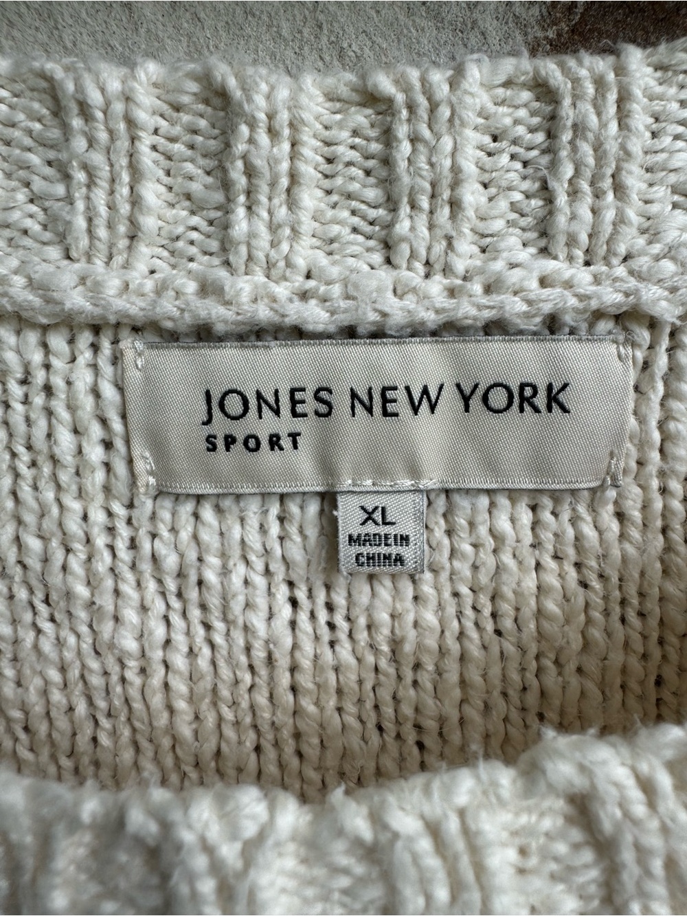 Jones New York Cream Cable-Front Crewneck Sweater XL Cotton Cottagecore Coastal - Picture 4 of 14